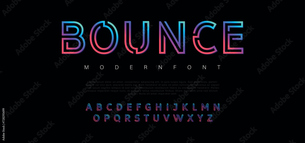 Bounce Double line monogram alphabet and tech fonts. Lines font regular uppercase and lowercase. Vector illustration.