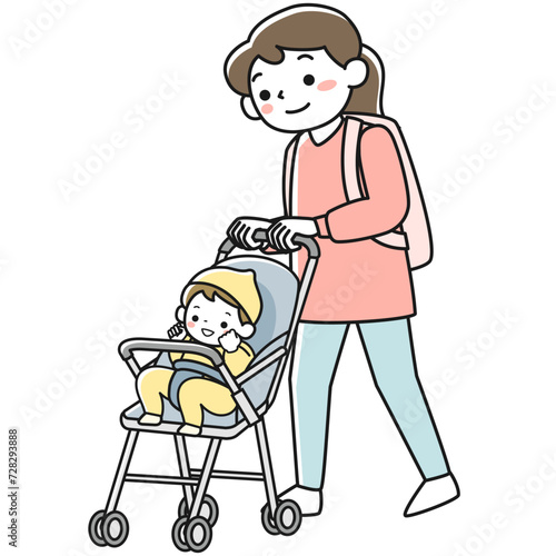 ベビーカーを押す若い母親