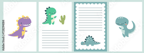 Template for baby showers. Cute funny dinosaurs, room for your text . Vector illustration