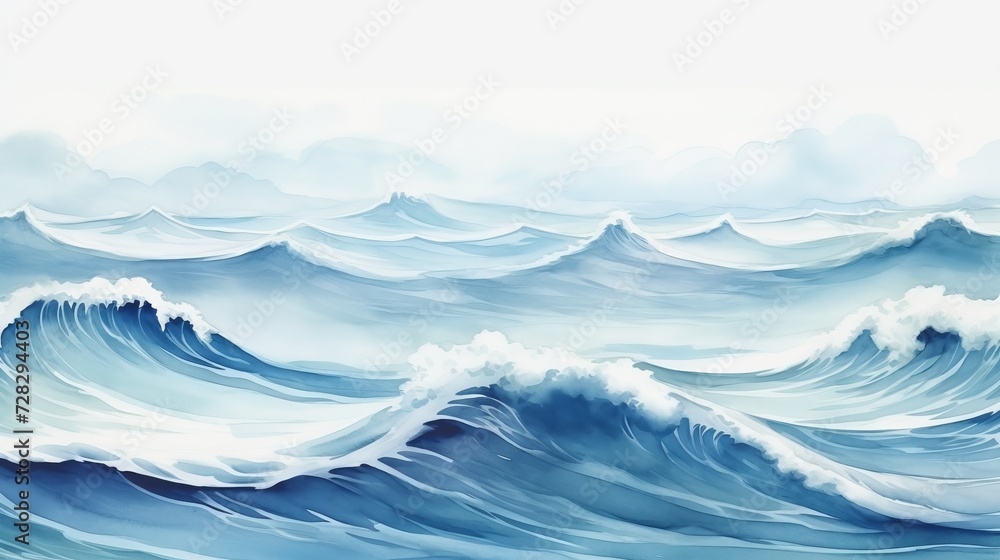 Hand drawn watercolor sea waves background with copy space for text or design elements Hand drawn watercolor sea waves background with copy space for text or design elements