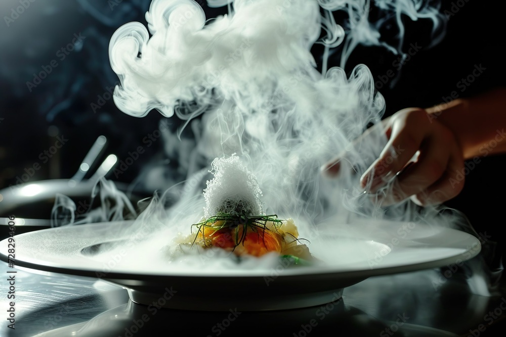 Asian culinary creation being prepared amidst rising steam, AI-generated.