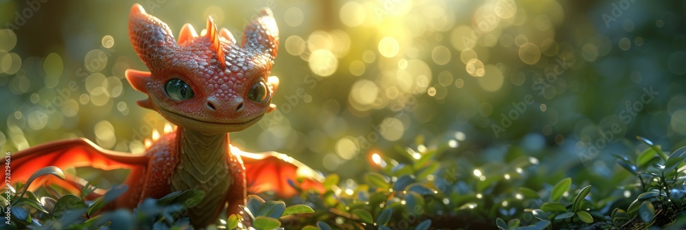 3D model of a whimsical dragon character amidst lush greenery, offering a sense of scale and making the character seem part of a miniature world 3D model of a whimsical dragon character amidst lush greenery, offering a sense of scale and making the character seem part of a miniature world