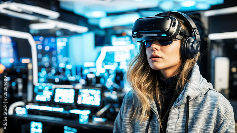 Portrait of a young woman in virtual glasses. AI Portrait of a young woman in virtual glasses. AI
