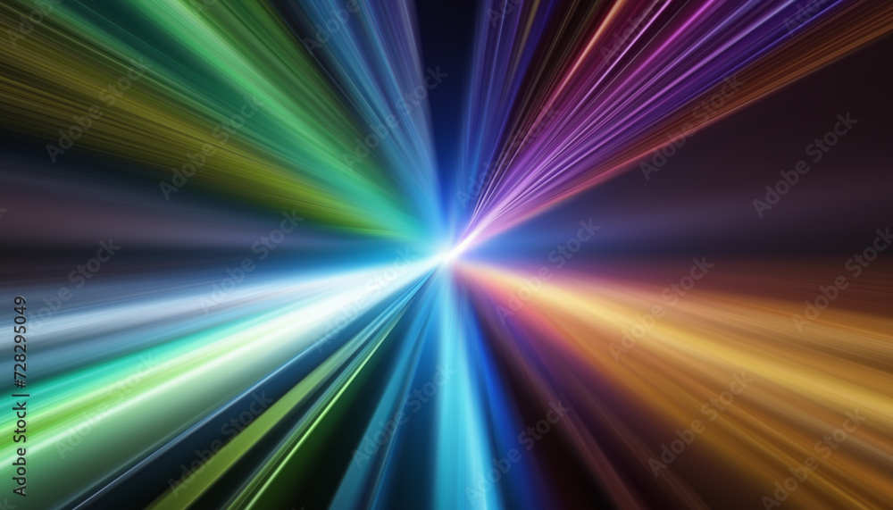 Background of rainbow-colored light moving through hyperspace. Image of multicolored streaks of light converging toward the center. Background of rainbow-colored light moving through hyperspace. Image of multicolored streaks of light converging toward the center.