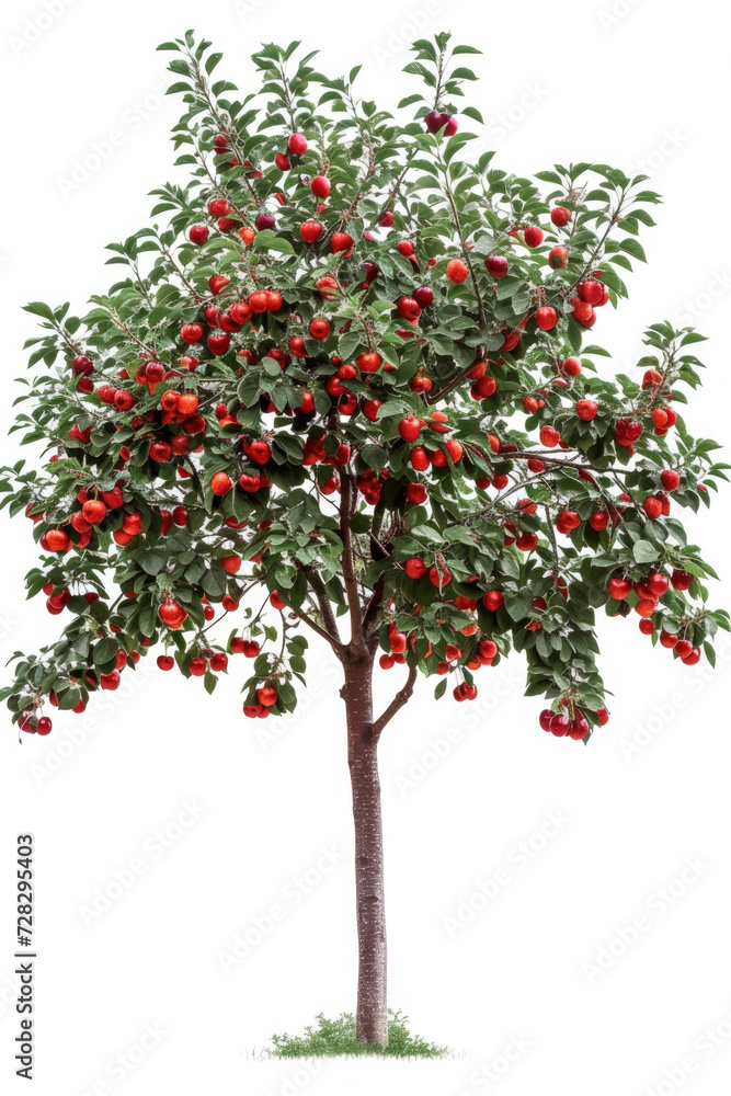 Cherry tree with fruits isolated on a white background