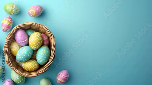 Easter horizontal banner with festive design, website template header including realistic 3D components for the spring season.