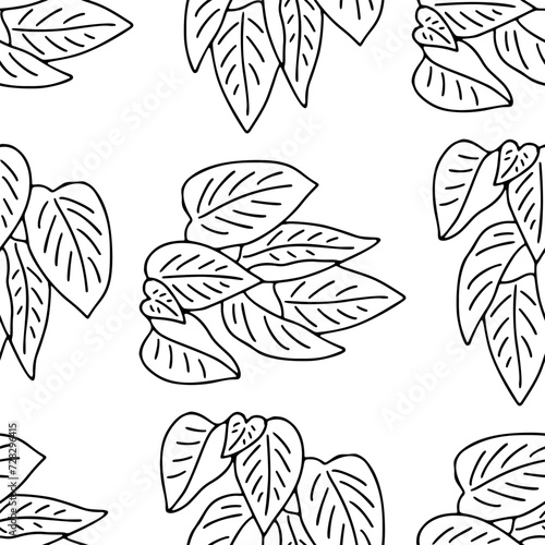 Seamless pattern with hand drawn black and white leaves. Botanical monochrome wallpaper