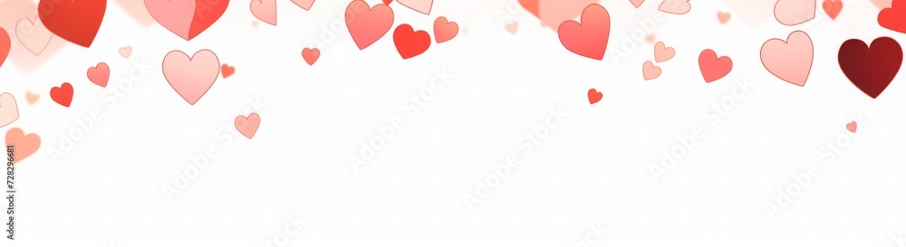 pink and red heart shaped balloons floating over a white background