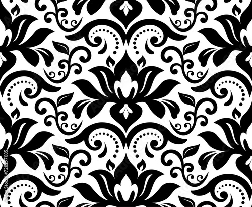 Floral vector ornament. Seamless abstract classic black white background with flowers. Pattern with repeating floral elements. Ornament for wallpaper and packaging