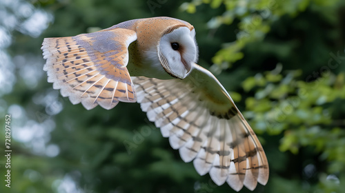 Barn Owl in Flight Closeup with Spread Wings