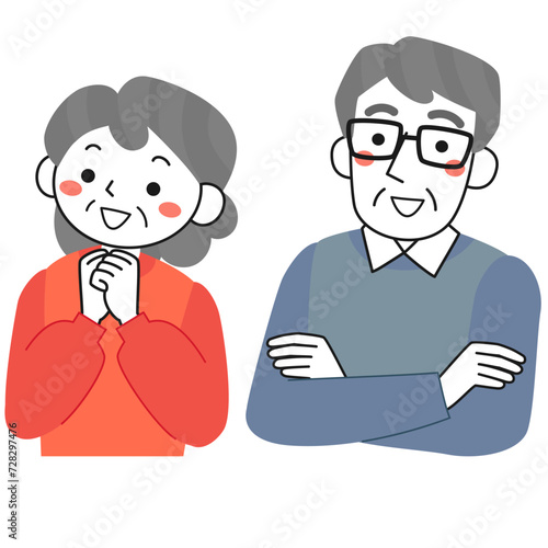 笑顔のシニア夫婦の上半身