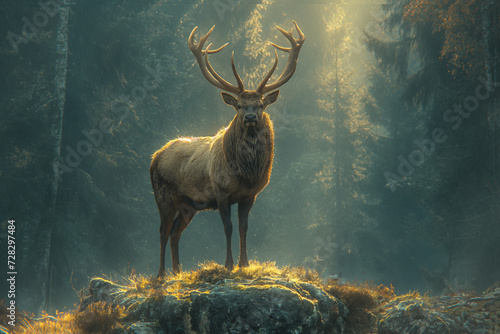 Majestic Stag in a Forest Perch