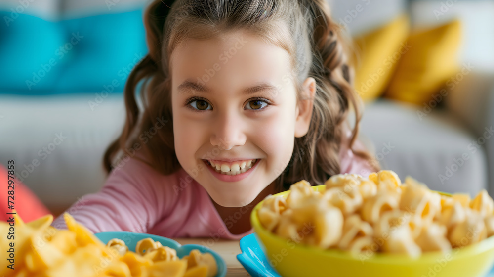 Happy Girl Enjoying Delicious Snacks at Home Happy Girl Enjoying Delicious Snacks at Home