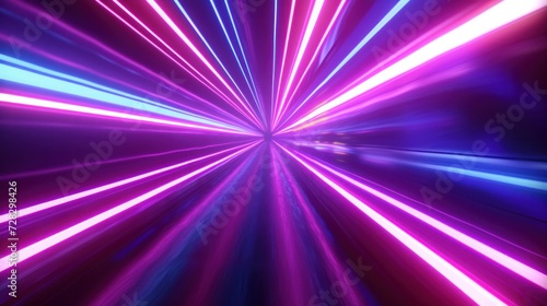  3D render of an abstract  vibrant neon background featuring ultra violet rays  glowing lines  and the illusion of speed of light