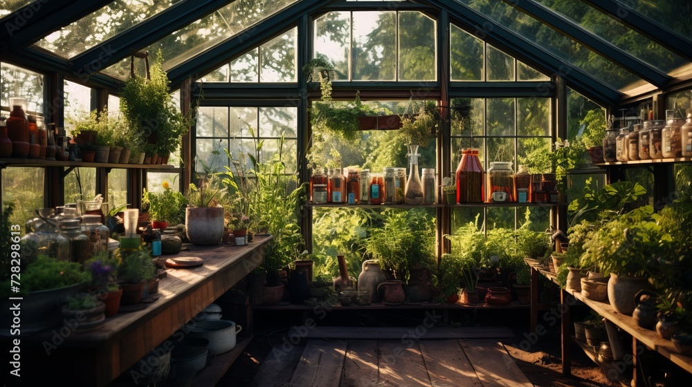 An image featuring a greenhouse with a collection of culinary herbs, emphasizing their use in cooking and culinary applications. --ar 16:9 Job ID: ff3dc817-2e91-4c0d-9ab7-e7b0e6d061a6 An image featuring a greenhouse with a collection of culinary herbs, emphasizing their use in cooking and culinary applications. --ar 16:9 Job ID: ff3dc817-2e91-4c0d-9ab7-e7b0e6d061a6