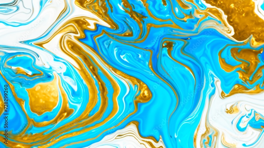 blue and yellow pattern with waves, blue and yellow liquid paint abstract background
