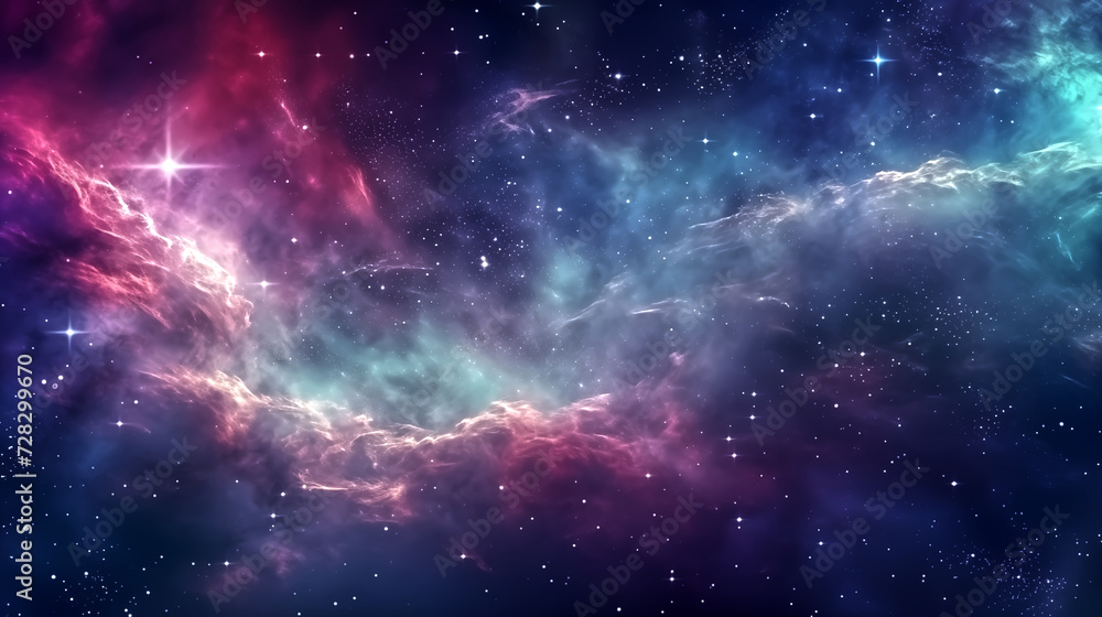 Colorful space galaxy cloud nebula. Stary night cosmos. Universe