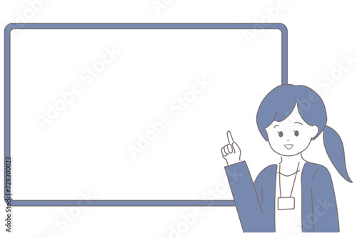 ホワイトボードを指差して説明をする女性のイラスト