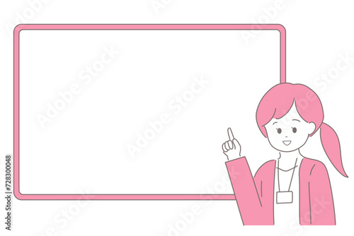 ホワイトボードを指差して説明をする女性のイラスト