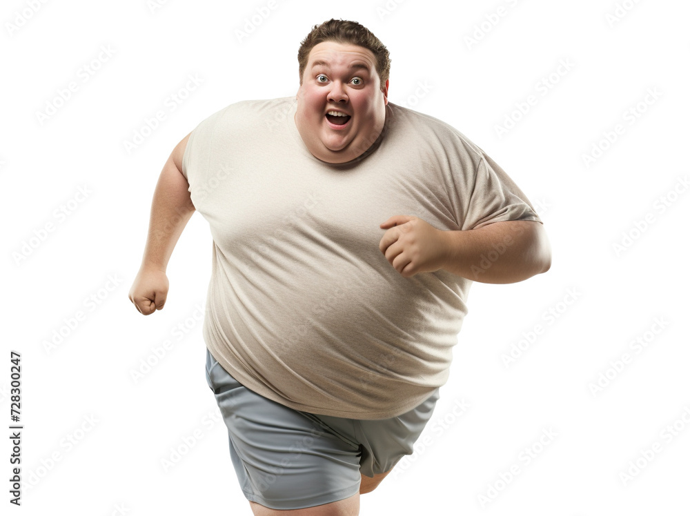 Overweight man jogging, cut out