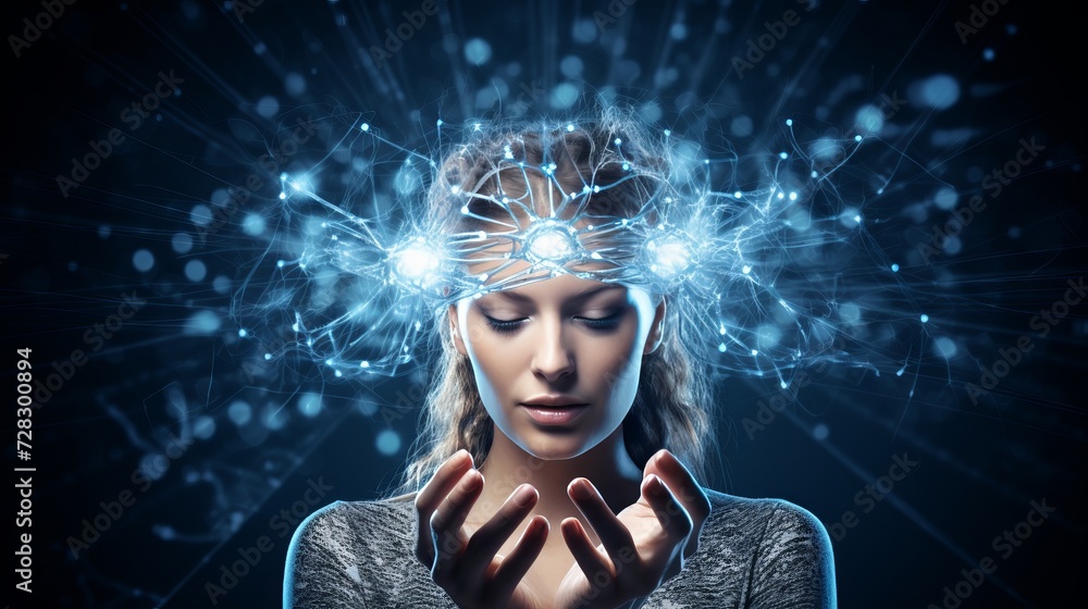 Telepathic communication harnessing mind power for thought controlled connections - obrazy, fototapety, plakaty 