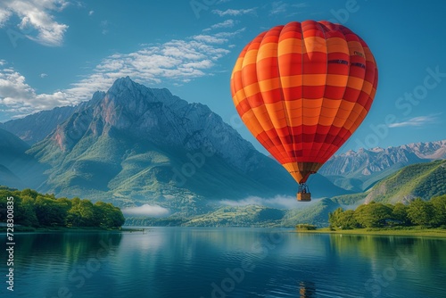 Soaring Skies Over the Mountains A Hot Air Balloon Adventure Generative AI