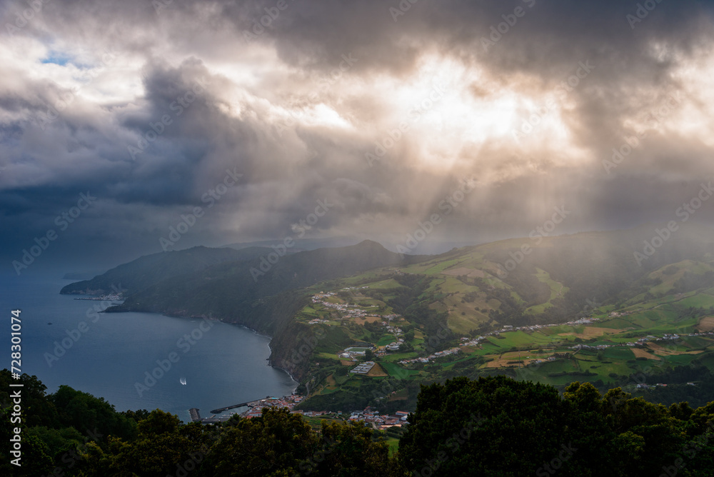 Viewpoint over Povoacao during sunset in Sao Miguel Island