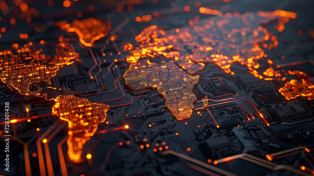 digital world map of the world with lines and orange dots digital world map of the world with lines and orange dots