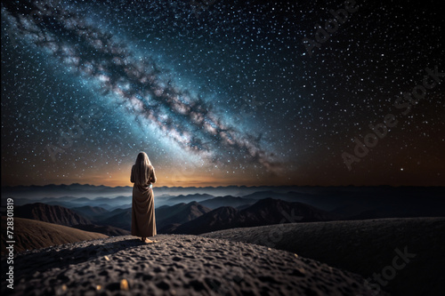 Spettacolo Celestiale- La Bellezza Notturna con un Essere Umano Osservatore