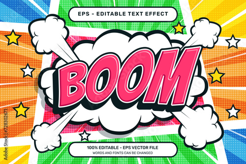 boom 3d text effect and editable text effect with comic retro style design