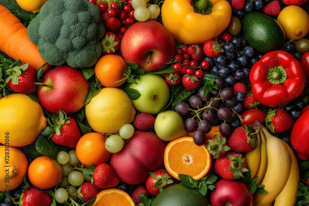 Assortment of Fruits and Vegetables Background Assortment of Fruits and Vegetables Background