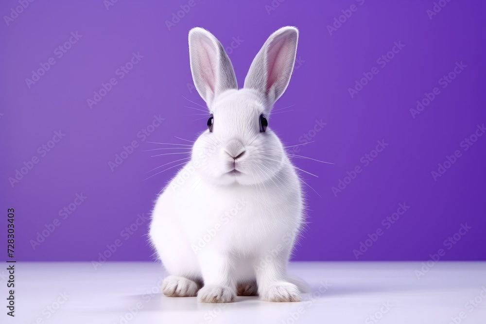 Charming White Rabbit Against a Vibrant Purple Backdrop - Generative AI Charming White Rabbit Against a Vibrant Purple Backdrop - Generative AI