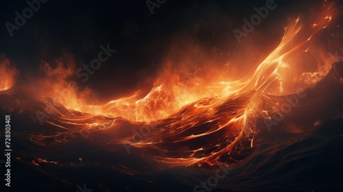 Fiery Whorls: Vivid Waves of Flame Dancing in the Depths of Night - Generative AI