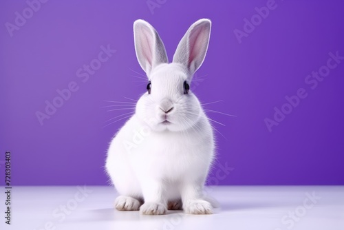 Charming White Rabbit Against a Vibrant Purple Backdrop - Generative AI