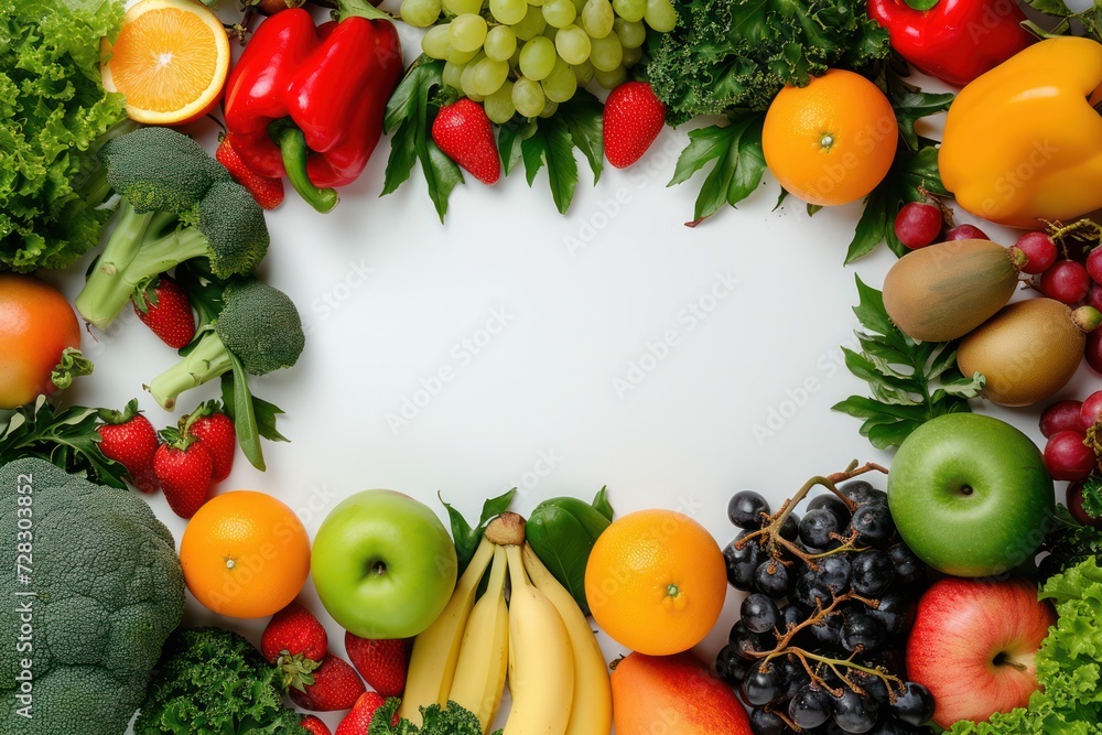Fruits and Vegetables Frame. White Copy Space. Fruits and Vegetables Frame. White Copy Space.