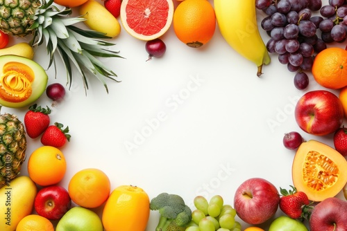 Fruits and Vegetables Frame. White Copy Space. 