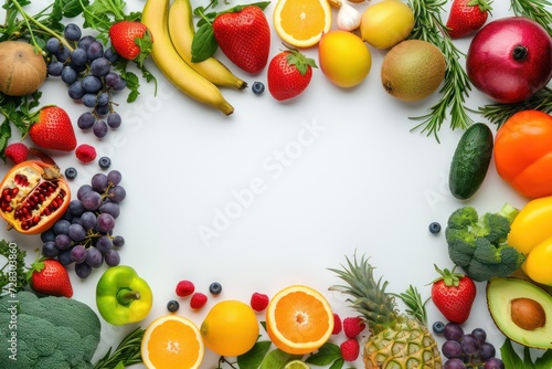 Fruits and Vegetables Frame. White Copy Space.