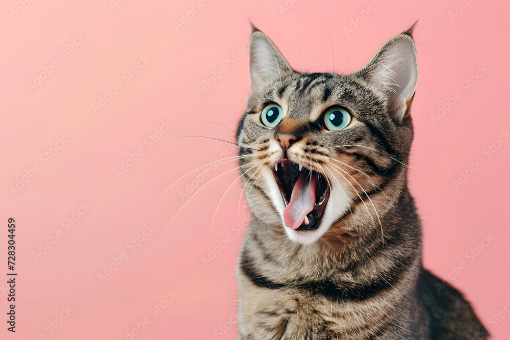 Cute cat making funny faces on pastel background. Cute cat making funny faces on pastel background.