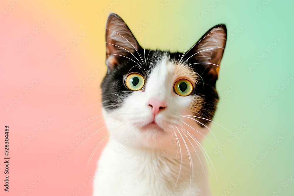 Cute cat making funny face on pastel background. Cute cat making funny face on pastel background.