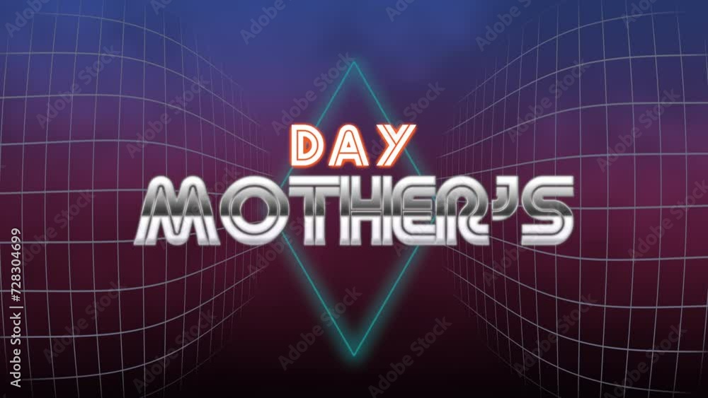 A vibrant graphic showcasing Mother's Day in neon pink and purple letters arranged diagonally on a black background, creating an engaging promotional image for a special celebration A vibrant graphic showcasing Mother's Day in neon pink and purple letters arranged diagonally on a black background, creating an engaging promotional image for a special celebration