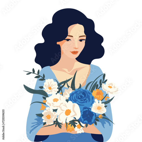 a pretty girl with a beautiful bouquet in her hand.