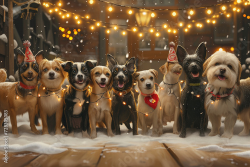 many dogs and cats pets celebrating new year