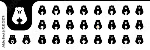 bear cute flat modern icon collection logo design vector