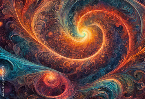 Intricate swirls and patterns resembling a cosmic collision