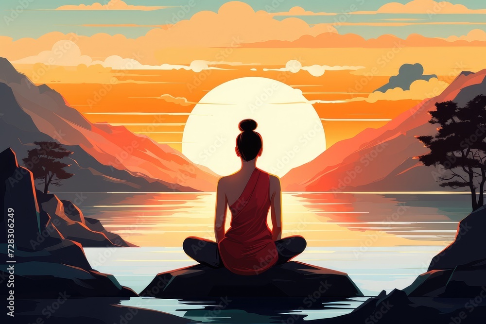 Serenity in Sunset: Meditative Woman Embracing Peace Generative AI Serenity in Sunset: Meditative Woman Embracing Peace Generative AI