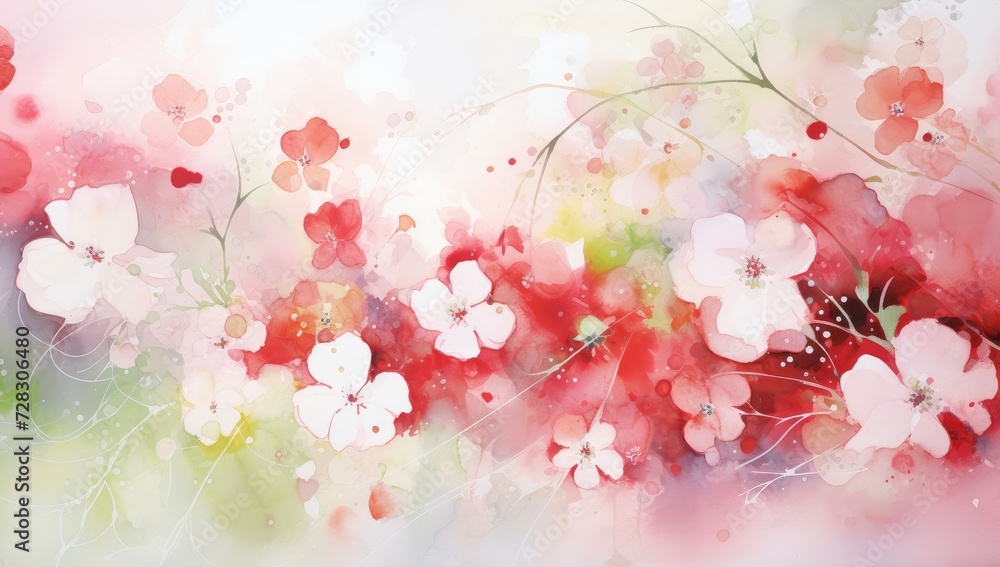 Fototapeta premium Whimsical Poppies Dance: Watercolor Flower Symphony in Red and White Generative AI