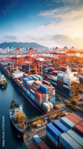 Busy Shipping Port with Containers Ships and Ongoing Global Supply Chain Operations