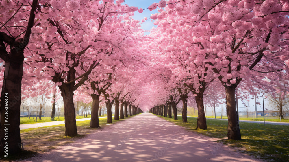 Beautiful pink flowering cherry tree