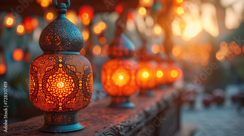 Traditional Lanterns Glowing at Dusk during Ramadan