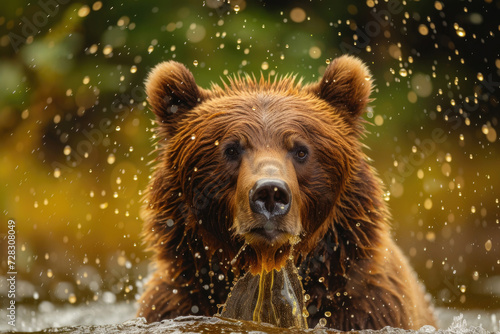 An enchanting close-up of the moment when a bear savors fresh honey